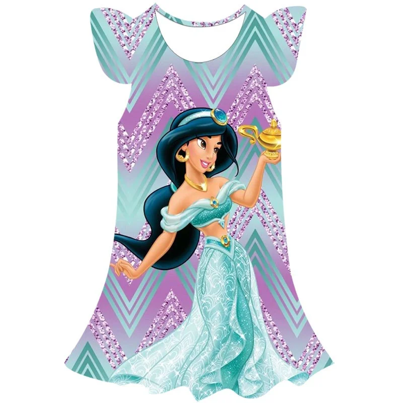 

Милое летнее платье принцессы жасмин платья с мультяшным принтом платья для маленьких девочек вечерние платья на день рождения серия Disney п...