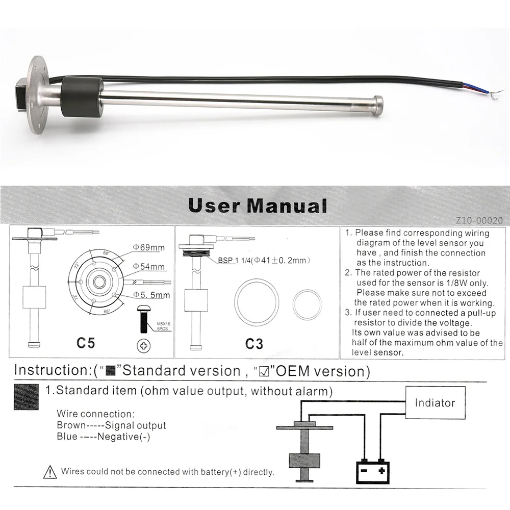 0-150 Ом индикатор уровня топливного бака датчик воды и топлива из нержавеющей