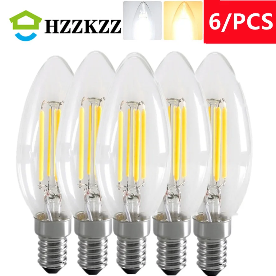 6/PCS LED E14 Bulb Filament Candle Lamp C35 Edison Retro Antique Vintage Style Cold/Warm White 2W/4W/6W Chandelier Light AC220V
6/PCS LED E14 Bulb Filament Candle Lamp C35 Edison Retro Antique Vintage Style Cold/Warm White 2W/4W/6W Chandelier Light AC220V