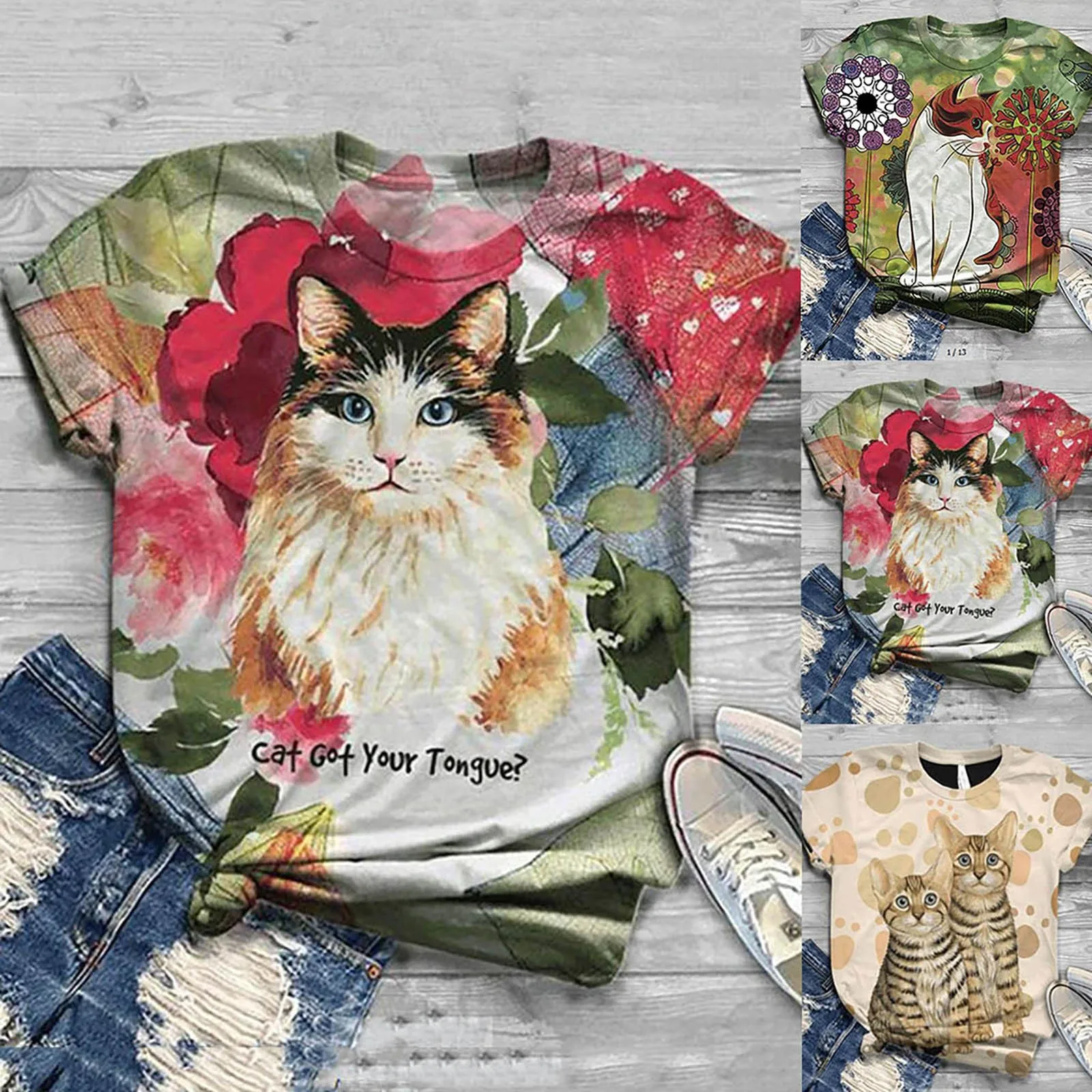 Женская Свободная блузка с принтом в виде кошки
Женская Свободная блузка с принтом в виде кошки