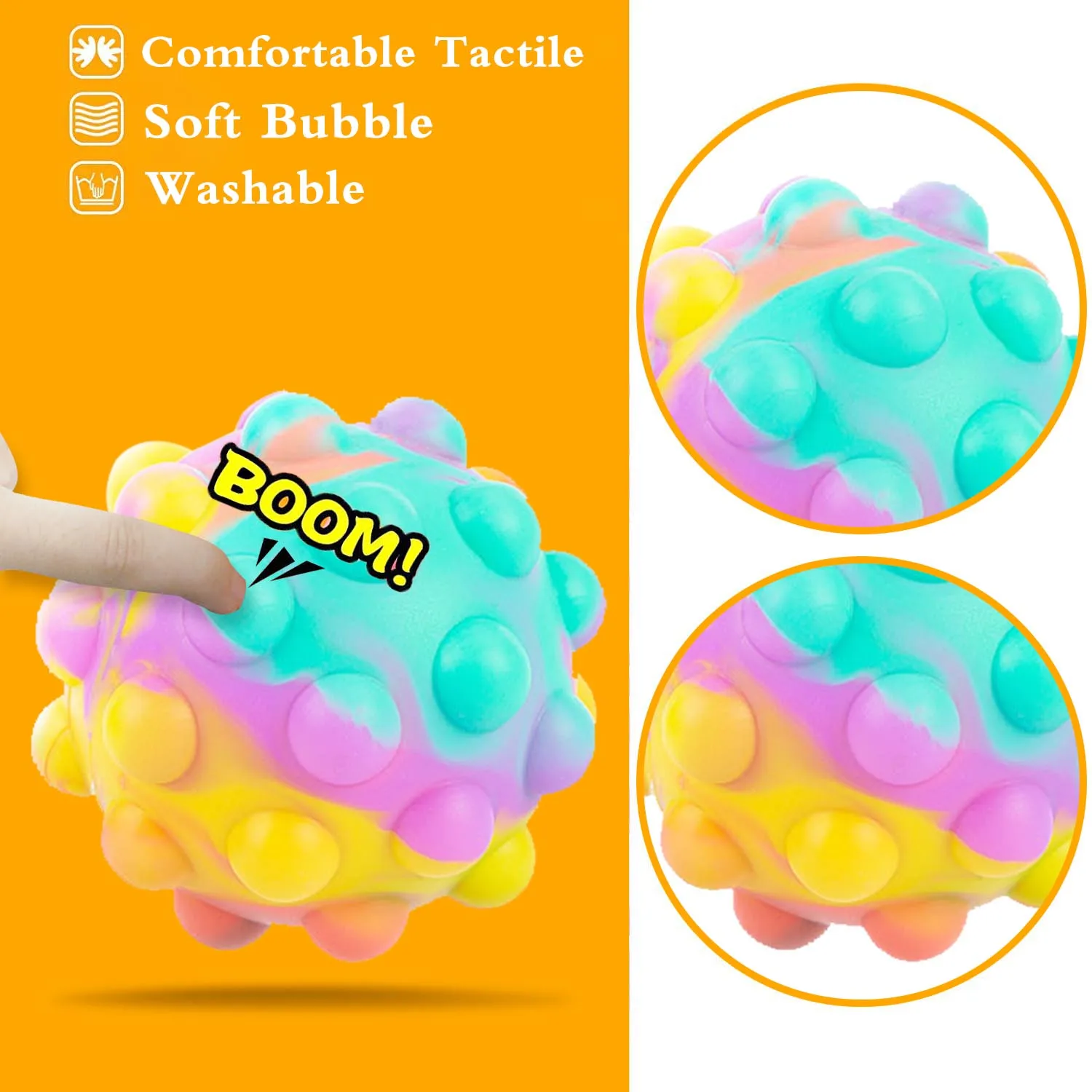 

Squishy Stress Reliever Toys Squeeze Bubble Ball 3D Fidget Toy Decompression Squishy Silicone Rainbow Color Bag Fingertip Toy