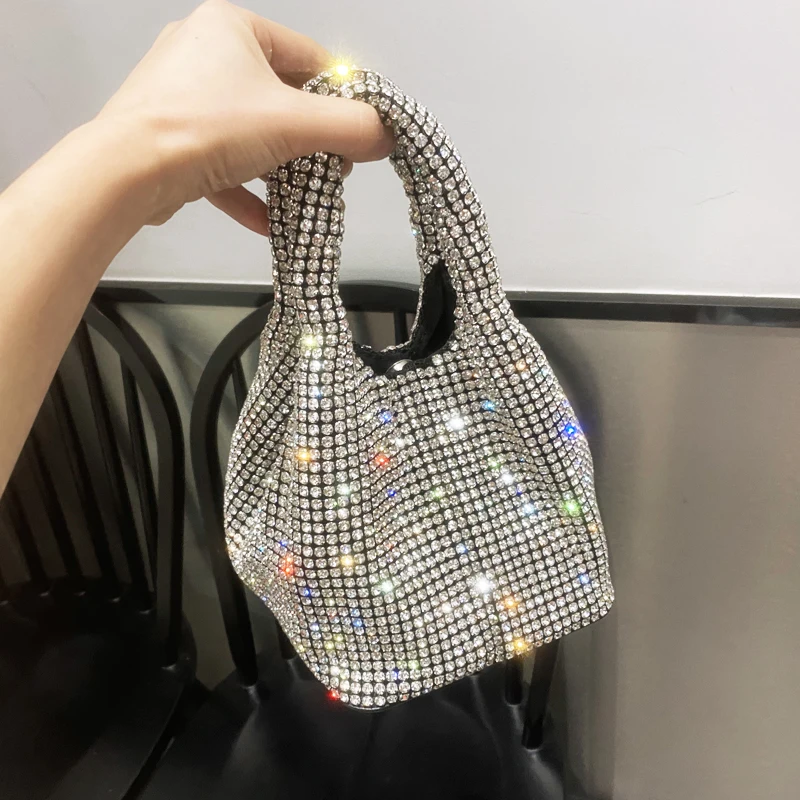 

Блестящий клатч-кошелек с кристаллами, сумка-ведро на плечо, женские кошельки и сумочки ручной работы, Роскошный дизайнерский вечерний телефон