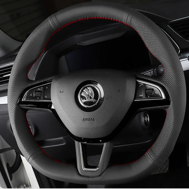 Customized leather hand sewn steering wheel cover for Skoda Citigo Fabia Scala Karoq Kodiaq Citijet Superb 2015-2019
Customized leather hand sewn steering wheel cover for Skoda Citigo Fabia Scala Karoq Kodiaq Citijet Superb 2015-2019