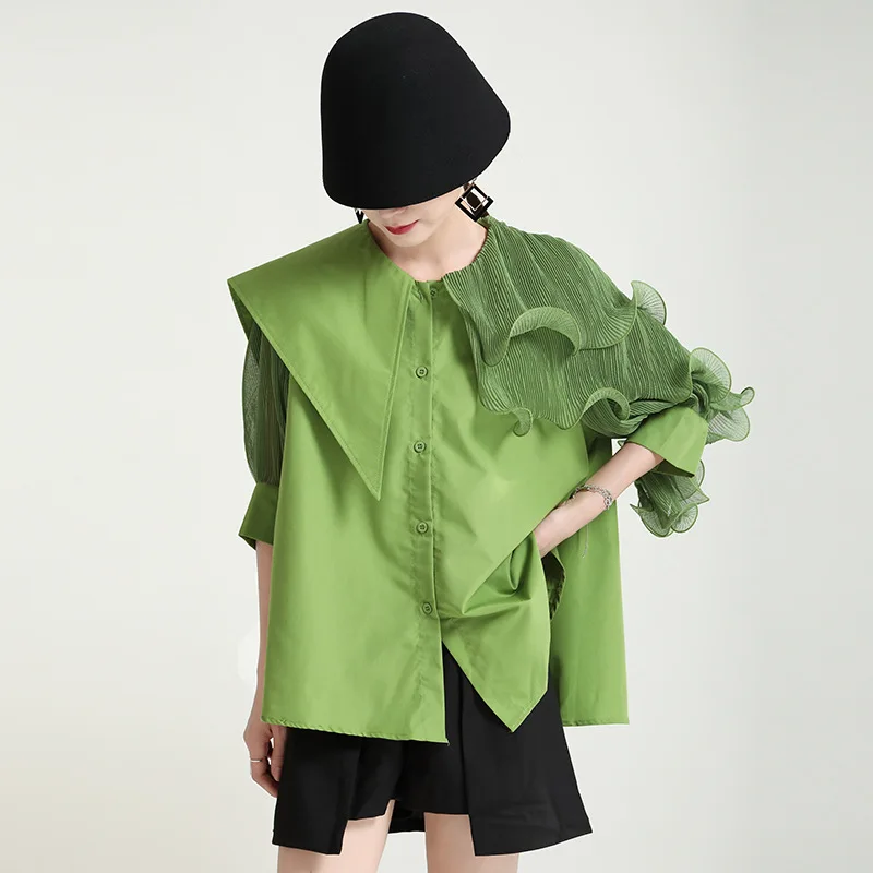 2023 Summer New Polo Neck Ruffled Ruffles Irregular Panels Loose Short Sleeve Shirt With Belt Top
2023 Summer New Polo Neck Ruffled Ruffles Irregular Panels Loose Short Sleeve Shirt With Belt Top