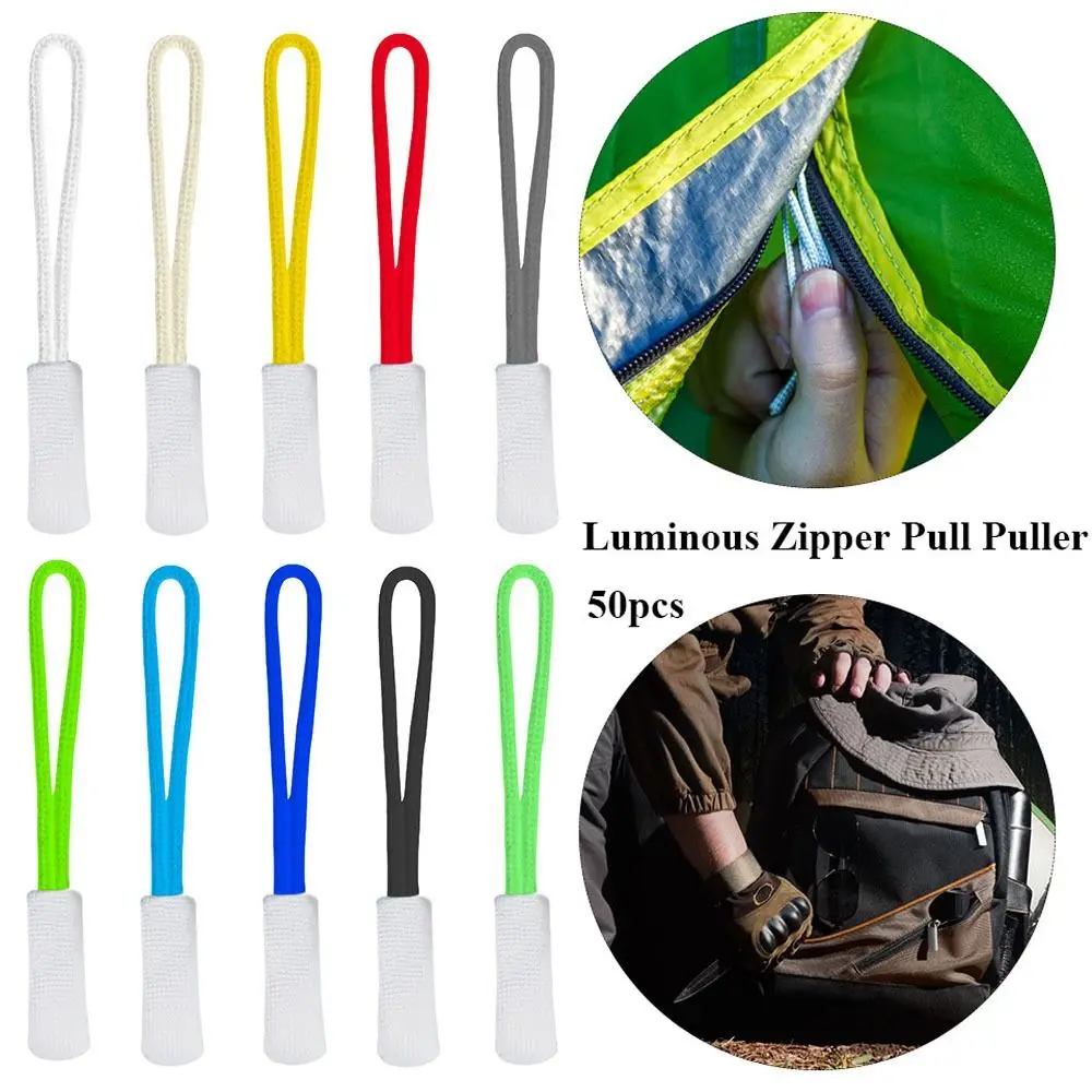 

50pcs Luminous Zipper Pull Cord Rope Pullers Zip Puller Replacement Ends Lock Zips Bags Clip Buckle Travel Suitcase Tent Backpac