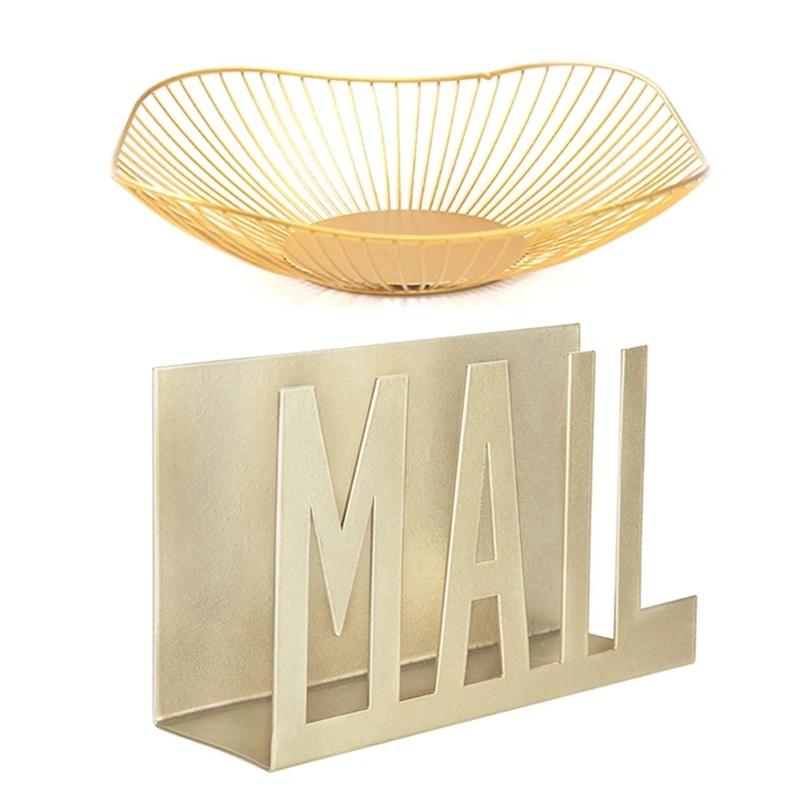 Nordic Style Fruit Vegetable Metal Storage Basket (27.5X6.5X11cm) & Modern Brass-Tone Metal Cutout-Design Mail Holder
Nordic Style Fruit Vegetable Metal Storage Basket (27.5X6.5X11cm) & Modern Brass-Tone Metal Cutout-Design Mail Holder
