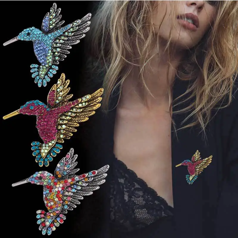 

Antique Bird Brooch for Women Men Girl Boy Tone Hummingbird CZ Austrian Crystal Animal Pin Brooch Jewelry