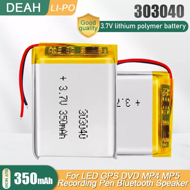 303040 033040 3.7V 350mAh Rechargeable Lithium Polymer Battery For MP4 LED Bluetooth Headset Reading Pen Pedometer Li-ion Cell
303040 033040 3.7V 350mAh Rechargeable Lithium Polymer Battery For MP4 LED Bluetooth Headset Reading Pen Pedometer Li-ion Cell