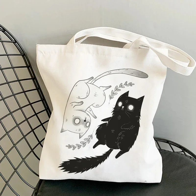 

Холщовая сумка-шоппер с кошкой для женщин, повседневные вместительные сумки на ремне, многоразовые модные сумочки-тоуты в стиле Харадзюку, Ulzzang