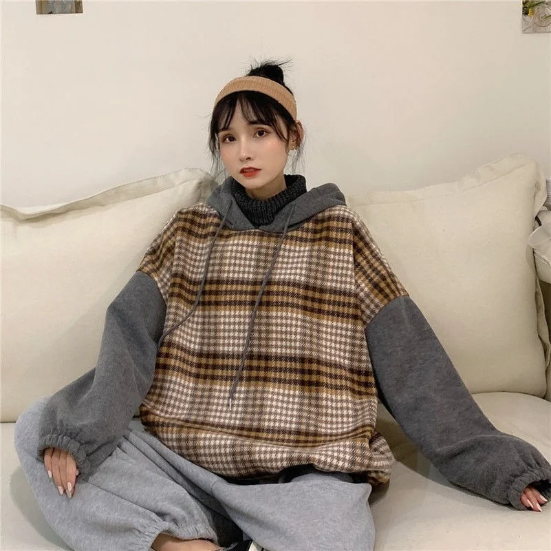 Women Harajuku Hoodie Ake Two Turtleneck Sweatshirts Pullovers Plaid Patchwork Loose Winter Plus Velvet Designer Sweatshirt
Women Harajuku Hoodie Ake Two Turtleneck Sweatshirts Pullovers Plaid Patchwork Loose Winter Plus Velvet Designer Sweatshirt