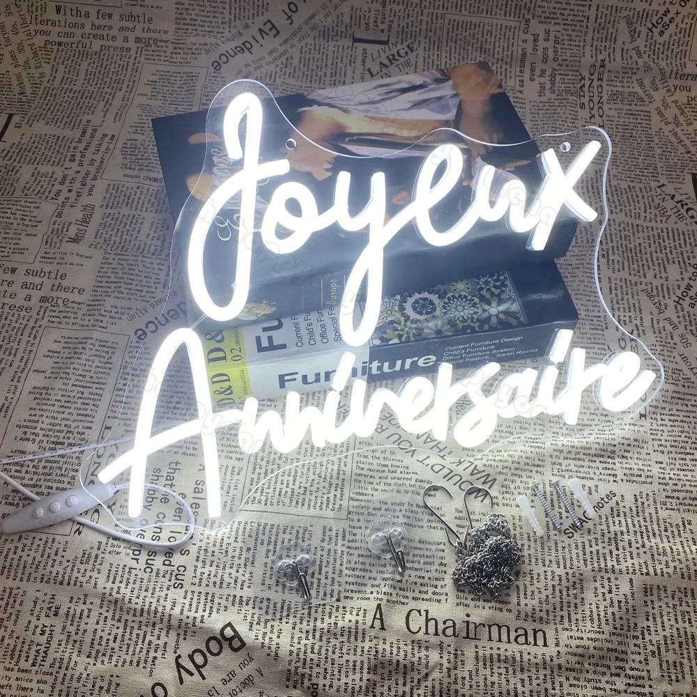 

Happy Birthday Led Light Joyeuse anniversaire Neon Sign Light Birthday Party Decoration USB Powered Acrylic White Sign Lights