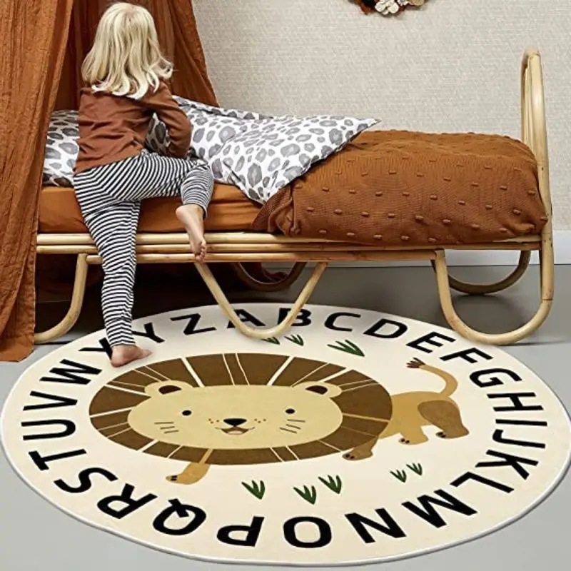 

Lion Hairy Nursery Play Mat For Children Cartoon Fluffy Carpet Living Room Round Shaggy Bedroom Rugs For Kids Plush Baby Rugs