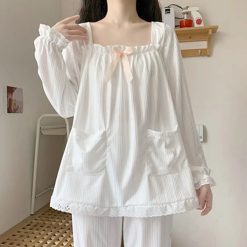 Sweet Square Collar Homewear for Women Princess Style Long Top&pant with Pocket Casual Pajamas Set Lace Nightwear Loungewear
Sweet Square Collar Homewear for Women Princess Style Long Top&pant with Pocket Casual Pajamas Set Lace Nightwear Loungewear