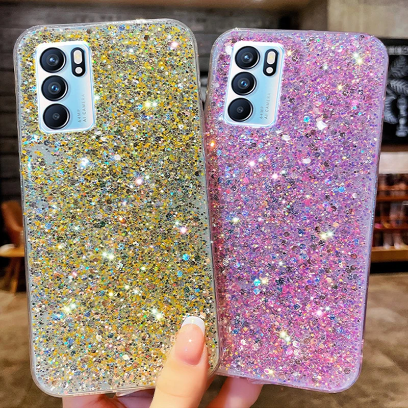 

Shiny Glitter Silicone Case For OPPO A15 A5 A9 A15S A52 A53 A54 A72 A55 A76 A93 A96 F11 F17 F19 F21Pro Reno 7 8 Soft Back Cover