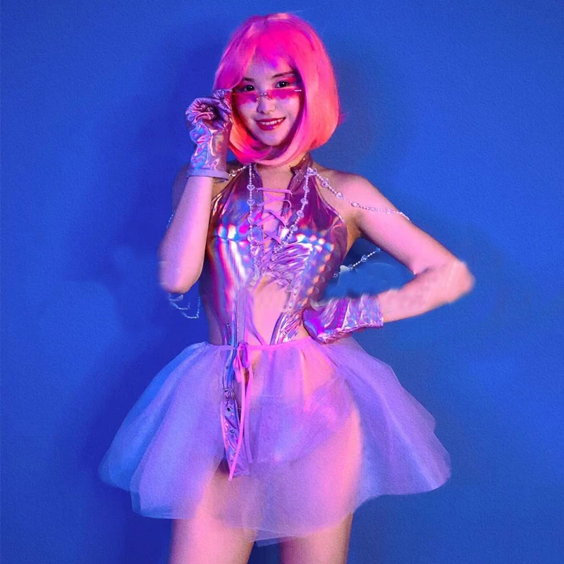 Bar Nightclub Ds Dj Gogo Dacner Costume Symphony Pink Laser Lace Tulle Skirt Female Pole Dance Clothing Stage Show Outfit XS4056
Bar Nightclub Ds Dj Gogo Dacner Costume Symphony Pink Laser Lace Tulle Skirt Female Pole Dance Clothing Stage Show Outfit XS4056
