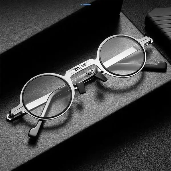 

Men Folding Reader Square Reading Round Computer Glasses Light Metal Presbyopic Oval Blocking Anti-blue Eyewear