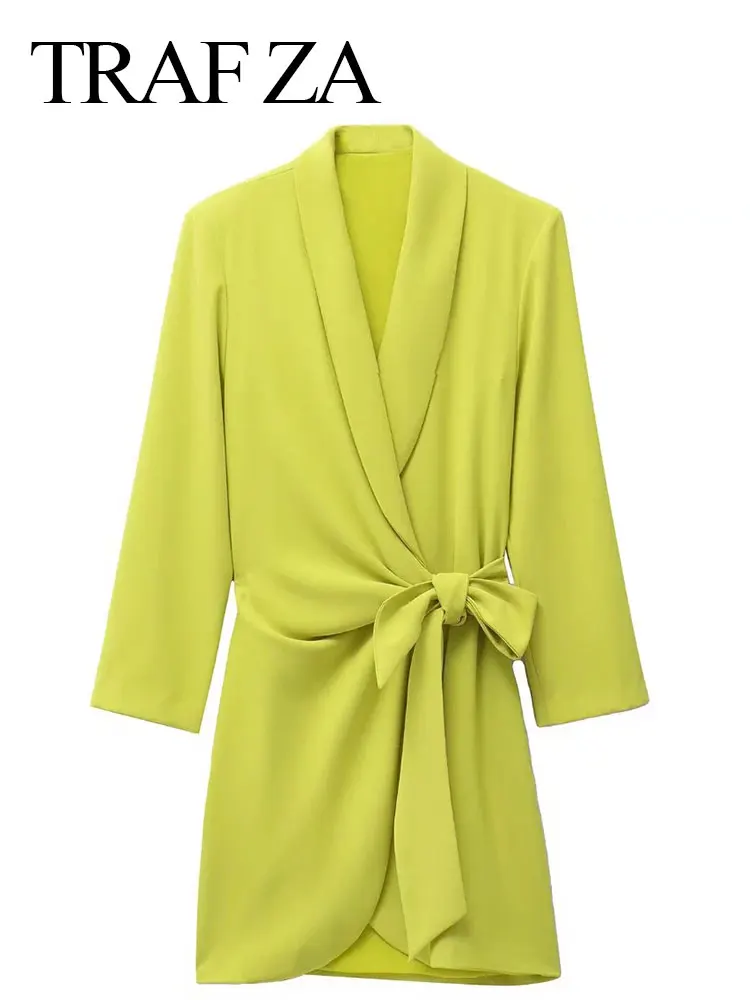 TRAF ZA Ladies Long Sleeve Dress V-Neck Bow Solid Color Sexy Slim Short Dress Street Office Elegant Temperament Wear Clothing
TRAF ZA Ladies Long Sleeve Dress V-Neck Bow Solid Color Sexy Slim Short Dress Street Office Elegant Temperament Wear Clothing