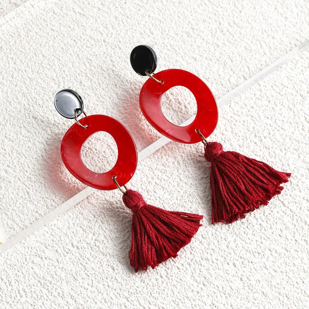 

Retro Geometric Acrylic Resin Bohemia Long Tassel Earrings for Women Female Fringe Handmade Dangle Earring Vintage Drop Jewelry