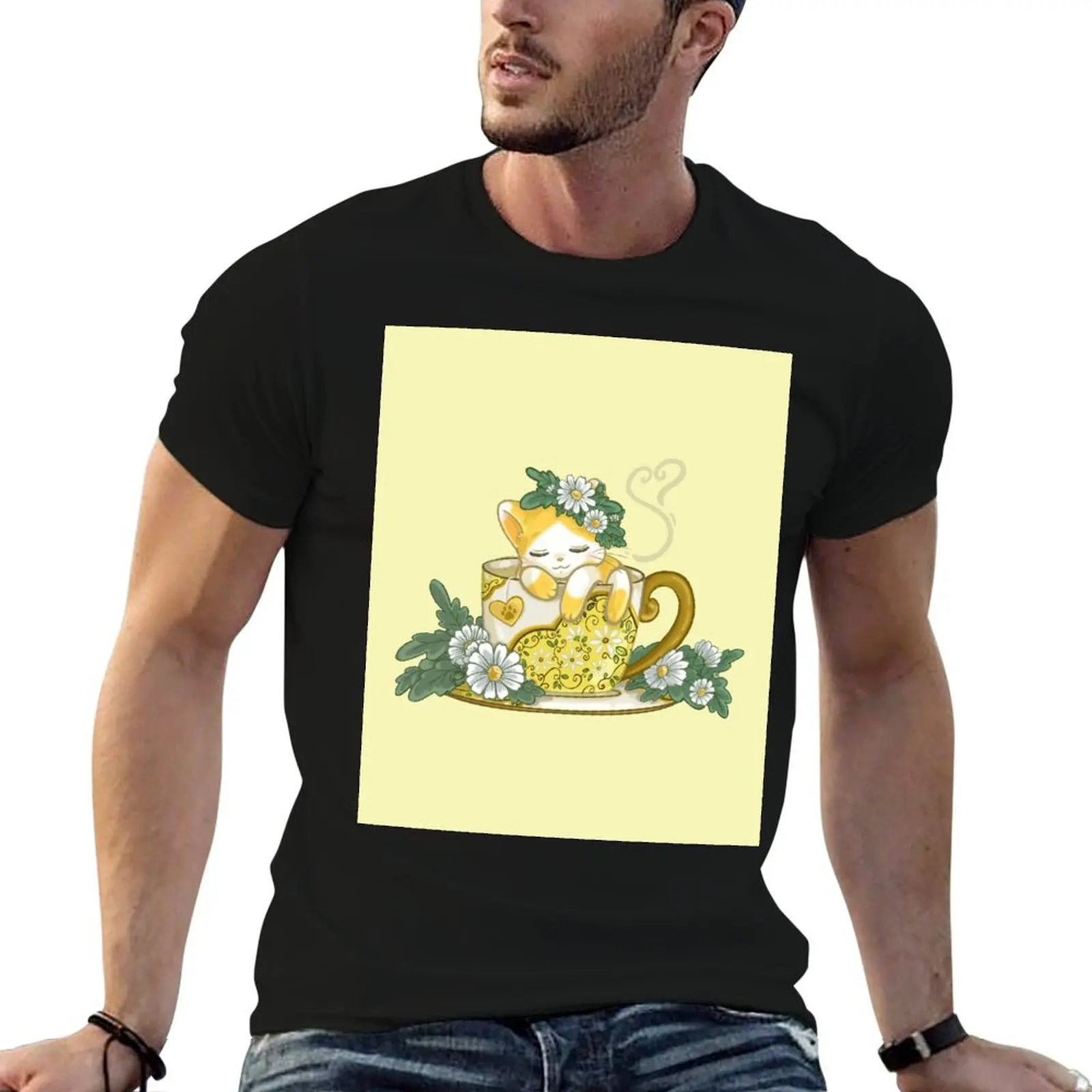 Tea Cats Series 1: футболка с ромашкой большого размера рубашки заготовками футболки