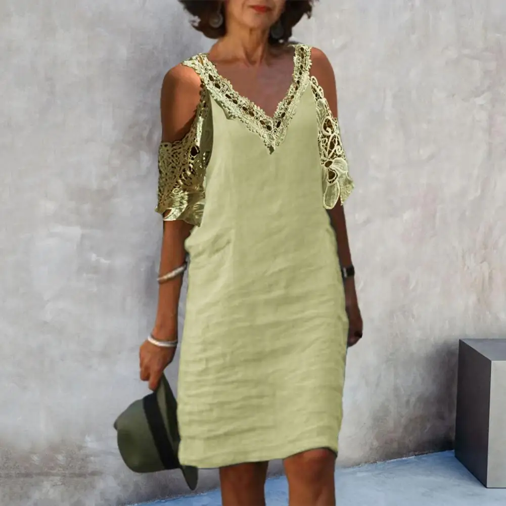 Women Summer Dress Hollow Out V-neck Lace Off Shoulder Half Sleeves Dress-up Solid Color Loose Lady Midi Dress Female Clothes
Women Summer Dress Hollow Out V-neck Lace Off Shoulder Half Sleeves Dress-up Solid Color Loose Lady Midi Dress Female Clothes