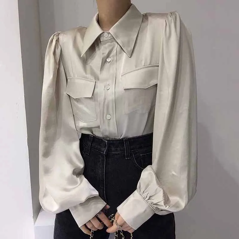 Fashion Turn-down Collar Button Up Women Shirts Spring Vintage Puff Sleeve Tops Blouse Women Female Clothing Chemise Femme 18159
Fashion Turn-down Collar Button Up Women Shirts Spring Vintage Puff Sleeve Tops Blouse Women Female Clothing Chemise Femme 18159