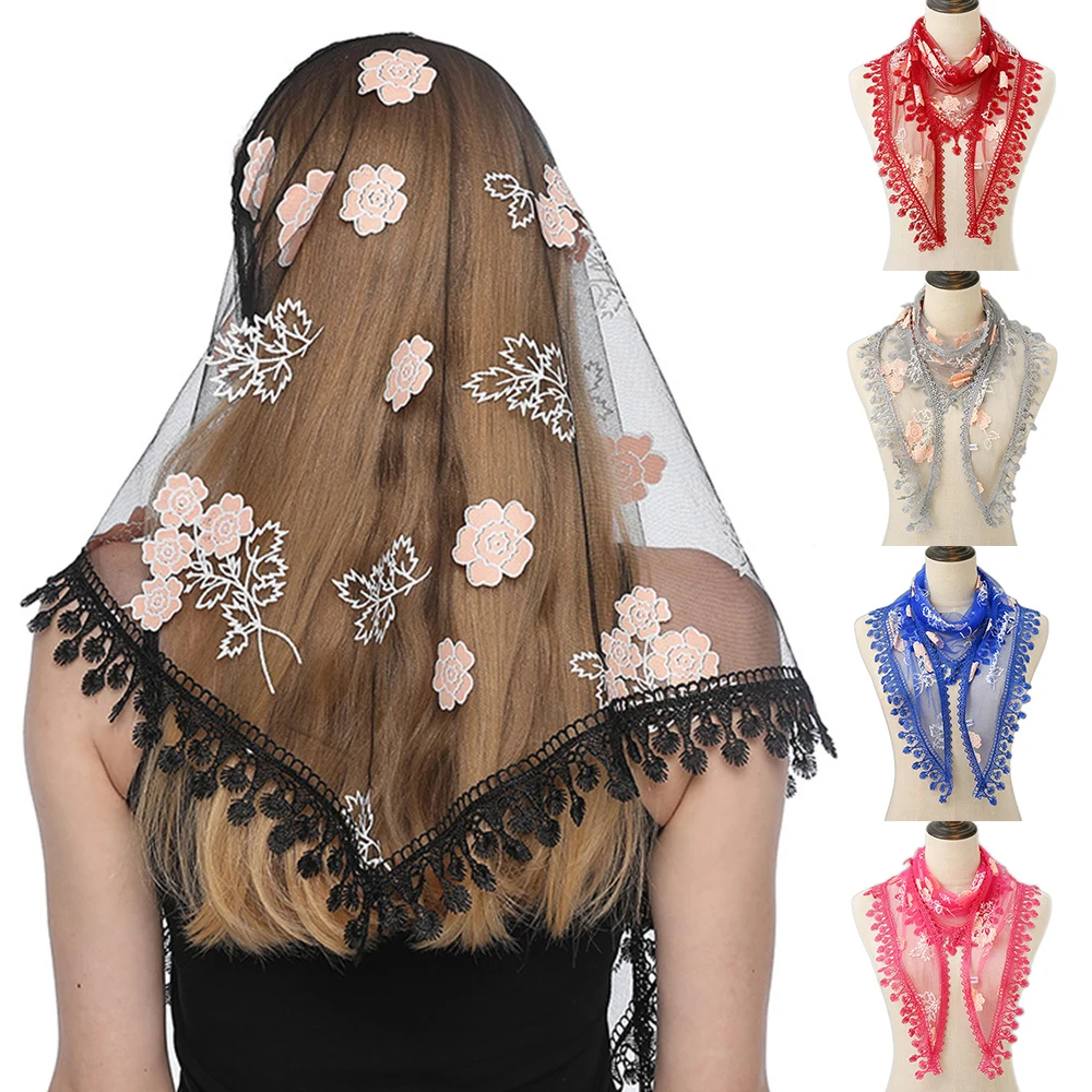 

Korean Style Women Lace Scarf Spring Lady Solid Color Hollow-out Triangular Scarves Soft Shawl Foulard Female Wrap Shawls New
