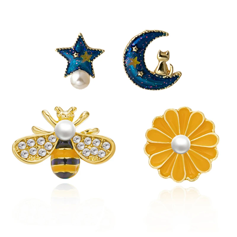 Fashion Korean Cute Bee Flower Star Moon Stud Earrings for Women Girls Sweet Asymmetrical Drop Oil Rhinestone Pearl Earring Gift
Fashion Korean Cute Bee Flower Star Moon Stud Earrings for Women Girls Sweet Asymmetrical Drop Oil Rhinestone Pearl Earring Gift