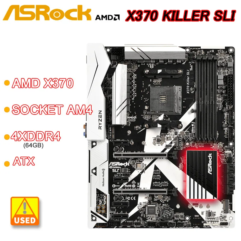 

X370 Motherboard AM4 ASRock X370 Killer SLI DDR4 64GB PCI-E 3.0 USB3.0 2×M.2 SATA III ATX For AMD Ryzen/7th Gen A-Series cpu