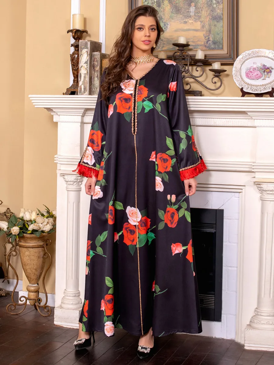 Dubai Black Abaya Dress Women Muslim Summer Rose Red Print Kimono Middle East Ramadan Robe Femme Beading Fashion Long Dresses
Dubai Black Abaya Dress Women Muslim Summer Rose Red Print Kimono Middle East Ramadan Robe Femme Beading Fashion Long Dresses