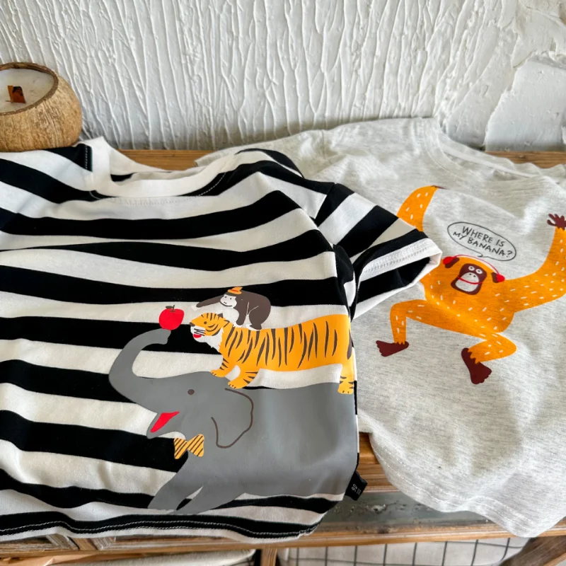 2023 Summer Kids Short Sleeve T Shirts Cartoon Striped Tees Boys Girls Soft Loose Comfortable Tops
2023 Summer Kids Short Sleeve T Shirts Cartoon Striped Tees Boys Girls Soft Loose Comfortable Tops