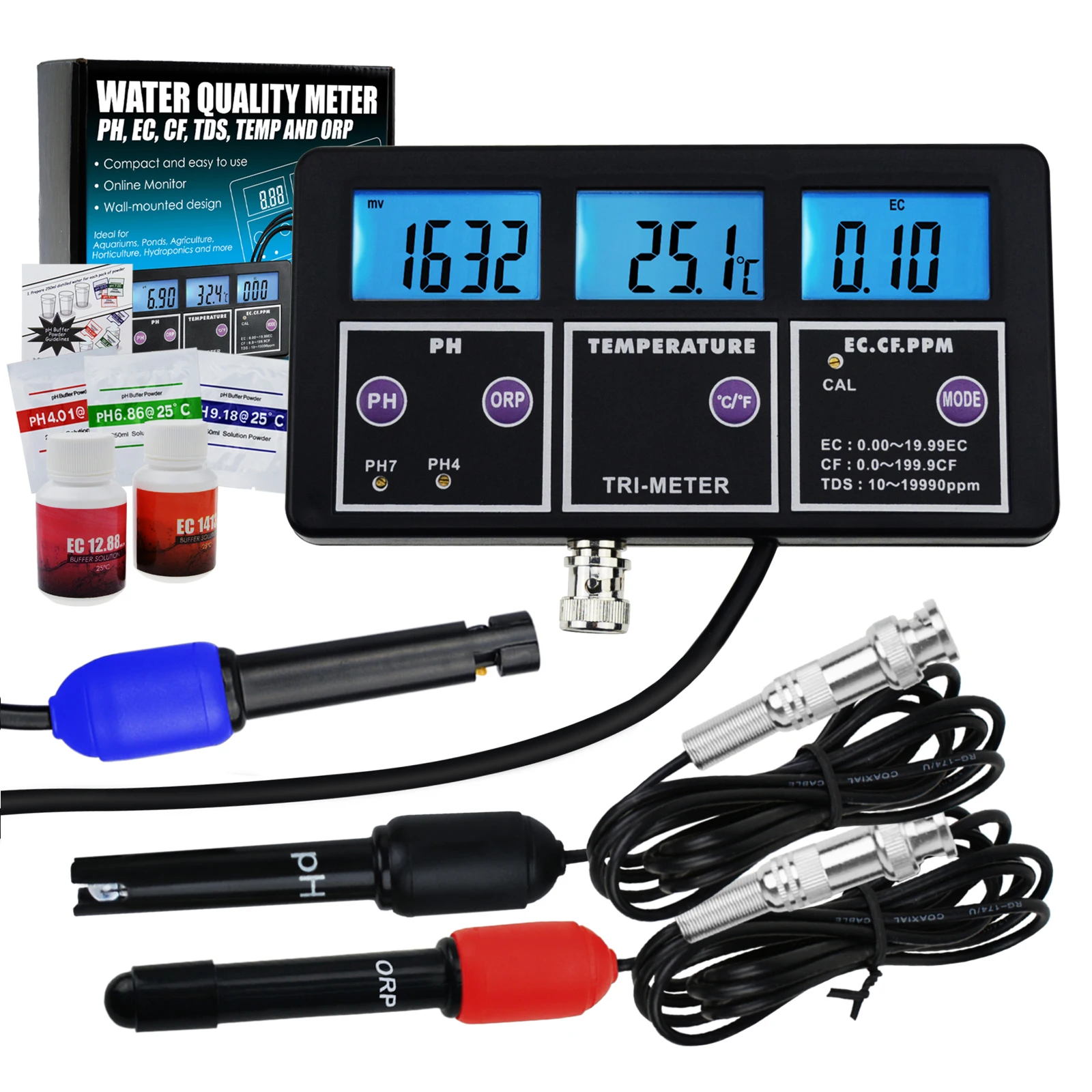 6 in 1 Professional Multi-parameter Digital Multi-function Water Quality Monitor Tester pH/ ORP/ EC/ CF/ TDS PPM/ Temperature
6 in 1 Professional Multi-parameter Digital Multi-function Water Quality Monitor Tester pH/ ORP/ EC/ CF/ TDS PPM/ Temperature