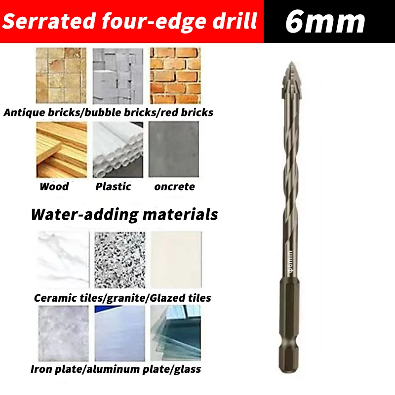 6-миллиметровое сверло из высокотвердого сплава с четырьмя краями для сверления керамики, бетона, кирпичных стен и арматуры
6-миллиметровое сверло из высокотвердого сплава с четырьмя краями для сверления керамики, бетона, кирпичных стен и арматуры
