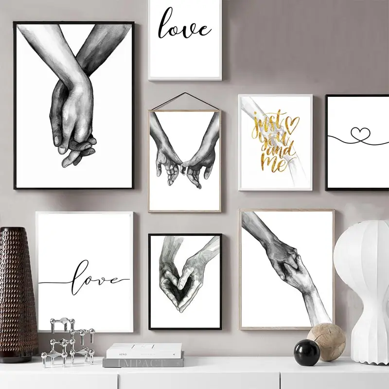 

Black and White Love Holding Hands Canvas Painting Nordic Posters and Prints Wall Art Pictures Living Room Family Home Decor