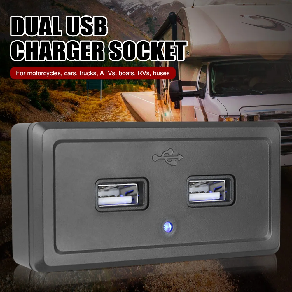 Dual USB Charger Socket 5V/3.1A USB Ports Outlet Fast Charging with LED Indicator for 12V/24V for RV Caravan Truck ATV Car
Dual USB Charger Socket 5V/3.1A USB Ports Outlet Fast Charging with LED Indicator for 12V/24V for RV Caravan Truck ATV Car