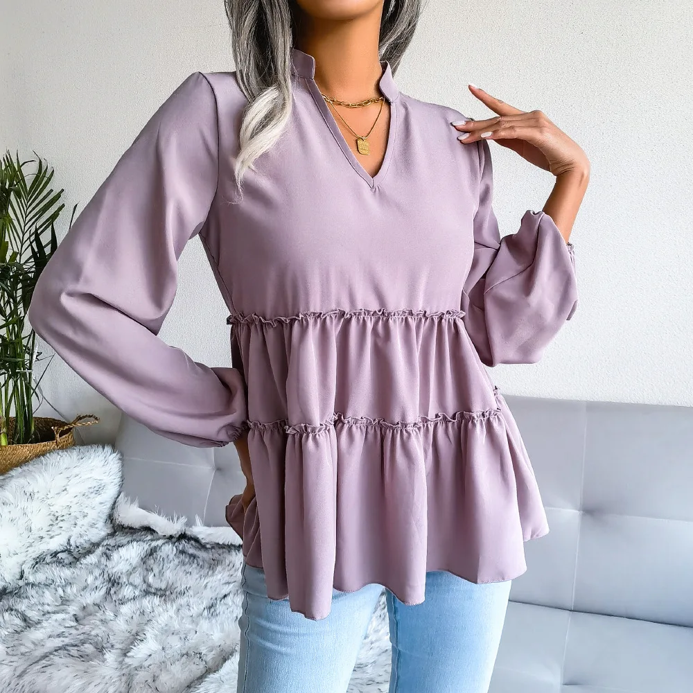 Summer Loose Lantern Sleeve Chiffon Blouse Women Casual V Neck Ruffles Pullovers Ladies Solid Tops
Summer Loose Lantern Sleeve Chiffon Blouse Women Casual V Neck Ruffles Pullovers Ladies Solid Tops