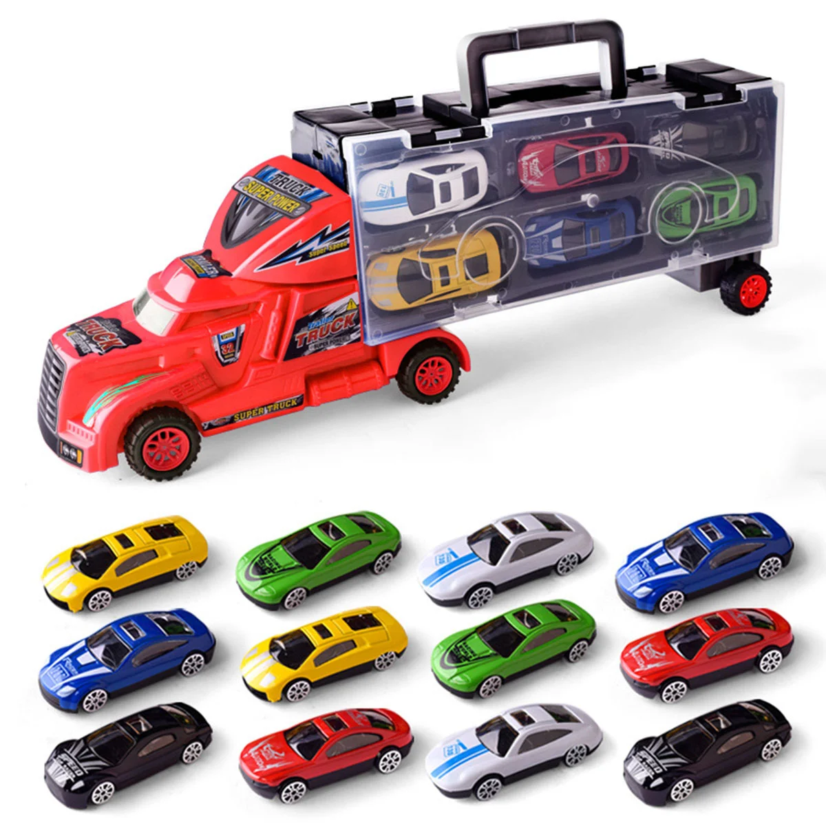 Truck Transport Car Carrier Die- cast Vehicles Includes Carrier Truck 12 Cars And 2 Sliding Board Friction Powered Car Toys ( )
Truck Transport Car Carrier Die- cast Vehicles Includes Carrier Truck 12 Cars And 2 Sliding Board Friction Powered Car Toys ( )