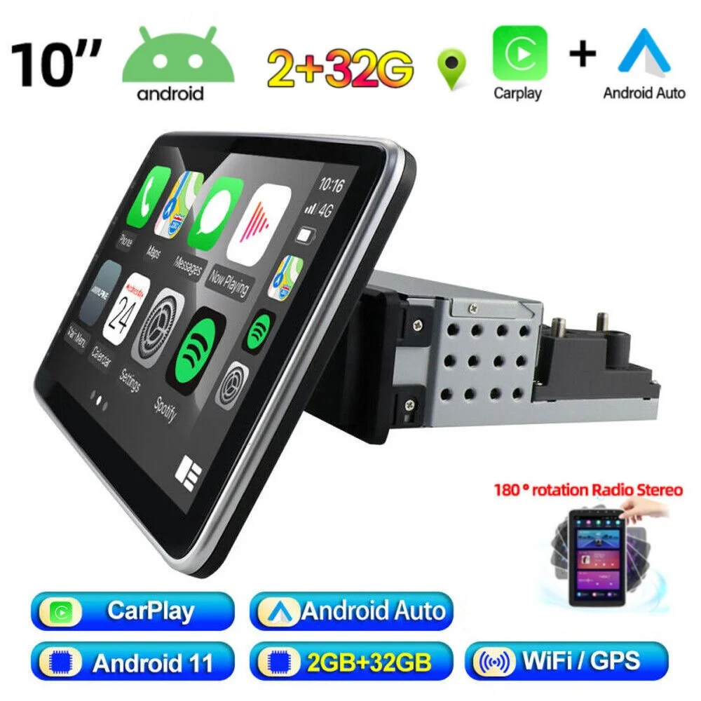 Одиночный 1 DIN вращающийся 10-дюймовый сенсорный экран Android 10.1 Автомобильный