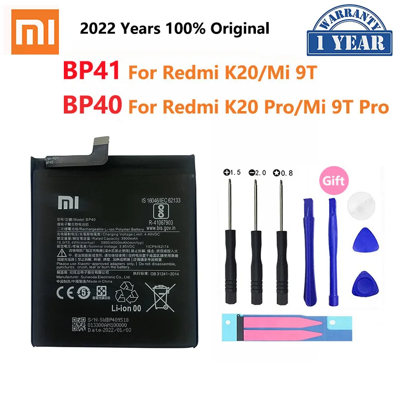 

Xiao Mi 100% Original Battery BP41 BP40 For Xiaomi Redmi K20 Mi 9T Pro Mi9T K20Pro 4000mAh High Capacity Phone Batteria Akku