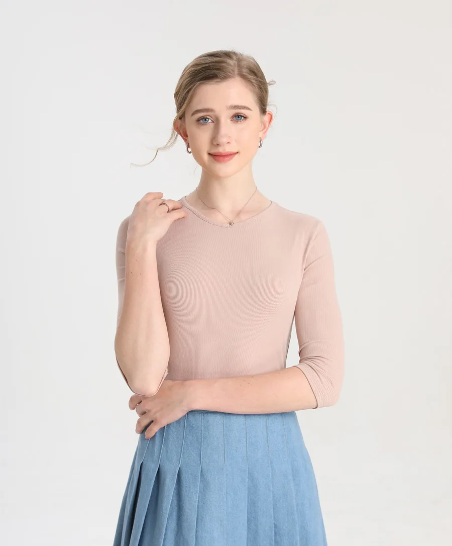 Summer 2023 basic 3/4 sleeve fitting style T shirt Enough high V -Neck woman tops elastic ribbing Professional fabric clothes
Summer 2023 basic 3/4 sleeve fitting style T shirt Enough high V -Neck woman tops elastic ribbing Professional fabric clothes