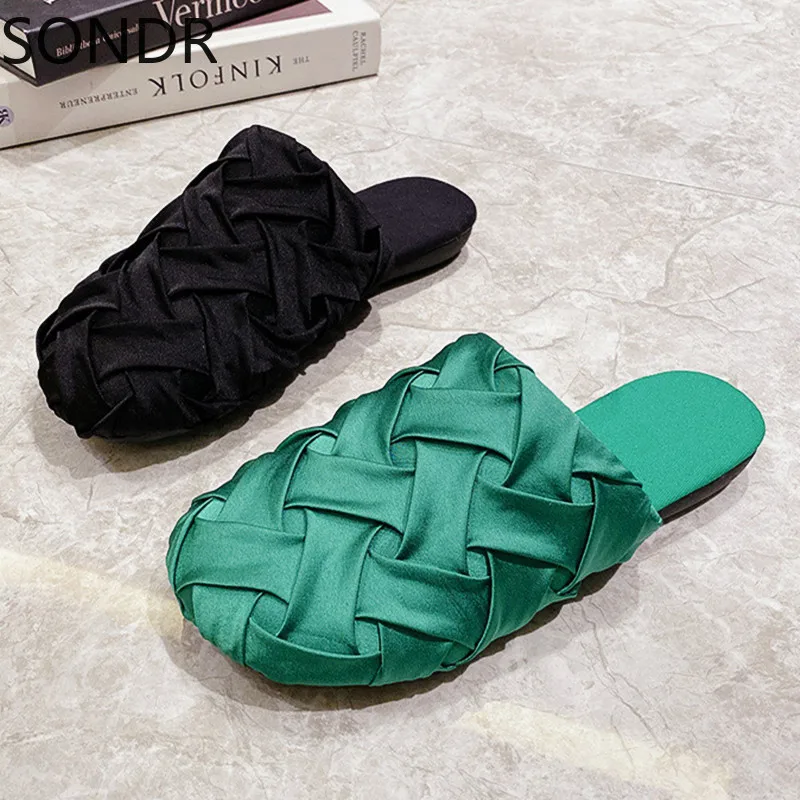 Womens Round Toe Weave Silk Flats Slippers Mules Soft Fuzzy Slides Black Green Shoes 2022
Womens Round Toe Weave Silk Flats Slippers Mules Soft Fuzzy Slides Black Green Shoes 2022