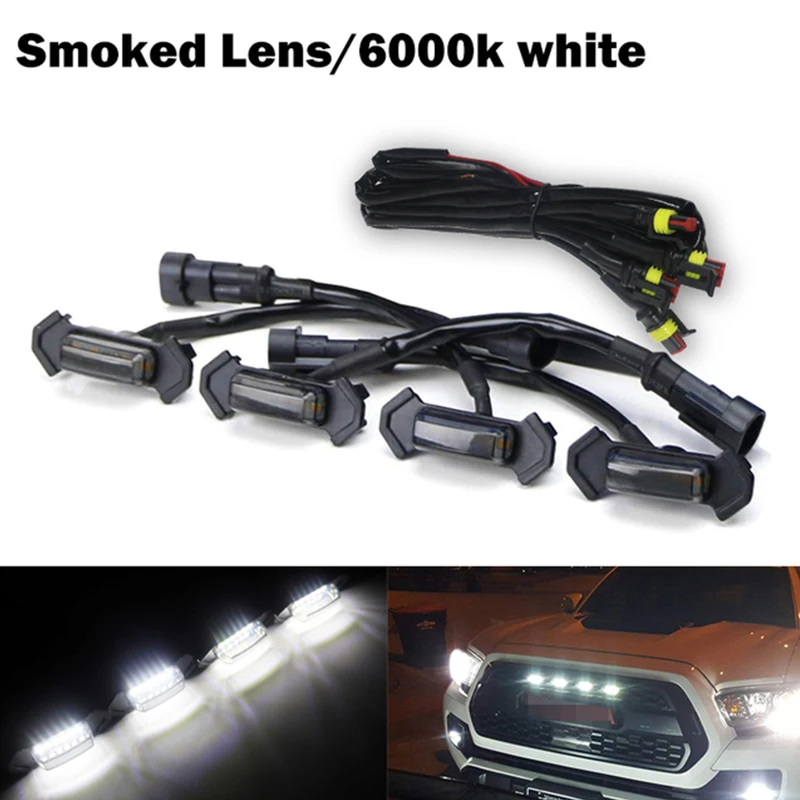 4Pcs Smoked Lens White LED Front Grille Light Assemblies With Wiring Harness Kit for Toyota Tacoma 2016-2021 w/TRD Pro Grill 12V
4Pcs Smoked Lens White LED Front Grille Light Assemblies With Wiring Harness Kit for Toyota Tacoma 2016-2021 w/TRD Pro Grill 12V
