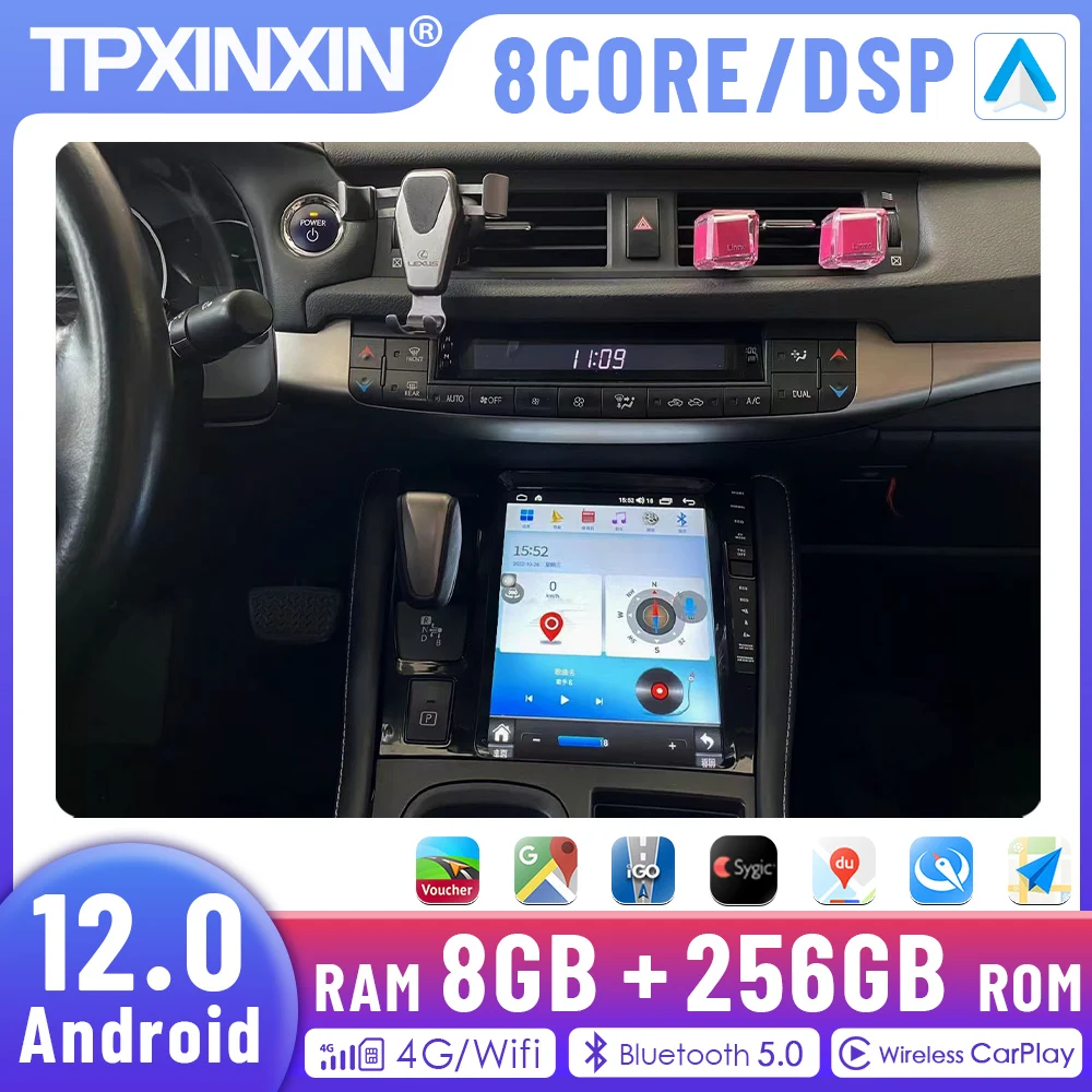 

2 Din 9" 8+256GB Tesla Style For LEXUS CT200 2011-2022 Android 12 Car Radio GPS Player Head Unit Audio Video Player Carplay