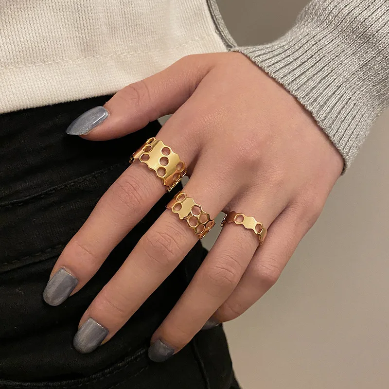 

Save The Bees Honeycomb Ring for Women Girl Bee Inspired Jewelry Gold Honeycomb Adjust Geometric Ring Hexagon Stack Honey Comb