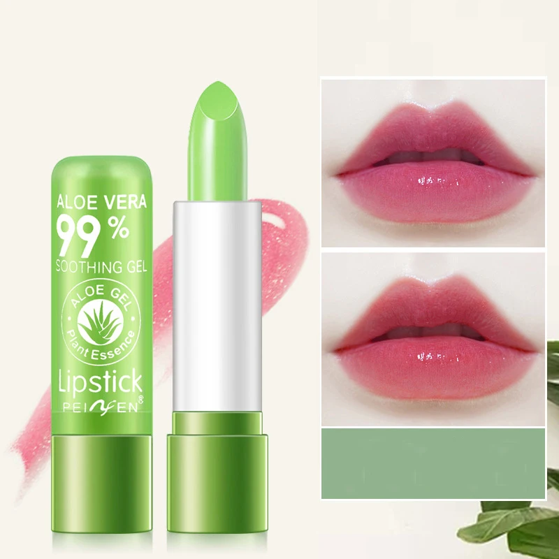 

1pcs Aloe Vera Moisturizing Lip Balm Color Mood Changing Lipstick Lasting Anti-Wrinkle Anti Aging Nourishing Lipsticks Lip Care