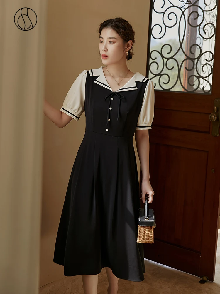 DUSHU Turn-Down Collar Contrasting Color Design Short Sleeve Dress Bow Tie Dress Mid-Length A-LINE Skirts Office Lady Commuter
DUSHU Turn-Down Collar Contrasting Color Design Short Sleeve Dress Bow Tie Dress Mid-Length A-LINE Skirts Office Lady Commuter
