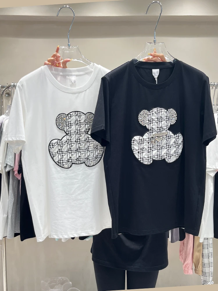 Trendy Diamond Cartoon Short Sleeve Tshirt for Women 2022 New Patch Bear Embroidery O-neck All-match Loose Top Pullovers Tees
Trendy Diamond Cartoon Short Sleeve Tshirt for Women 2022 New Patch Bear Embroidery O-neck All-match Loose Top Pullovers Tees
