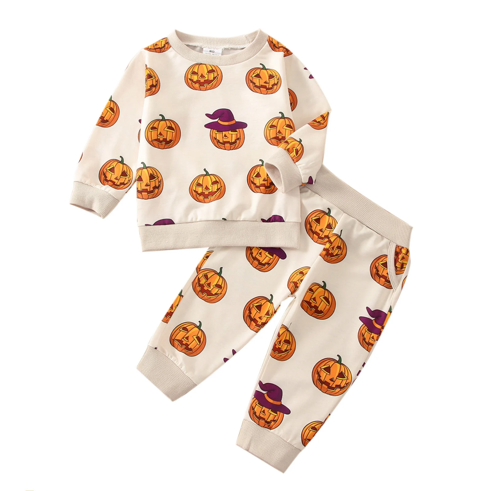 

2022-07-27 Lioraitiin 0-4Years Toddler Baby Boy Girl 2Pcs Autumn Clothing Halloween Long Sleeve Pumpkin Printed Sweatshrts Pants