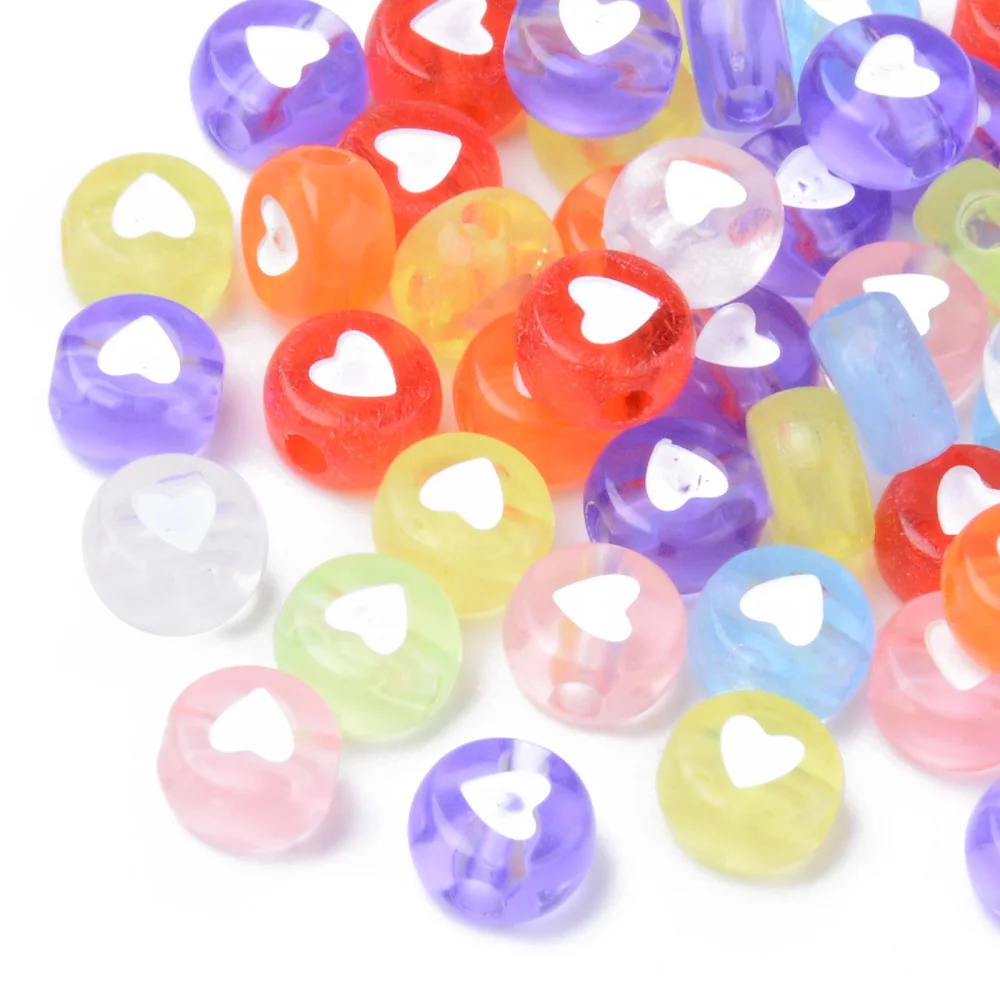 200pc Transparent Acrylic Beads Flat Round with White Heart Mixed Color 7x3.5mm Hole: 1.8mm
200pc Transparent Acrylic Beads Flat Round with White Heart Mixed Color 7x3.5mm Hole: 1.8mm