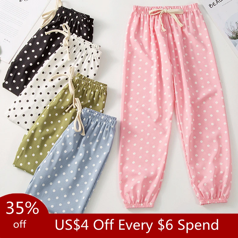 

New Spring Summer Fashion Children Soft Bloomers Baby Girls Elastic Waist Polka Dots Trousers Kids Teens Casual Sport Pants 8Yrs