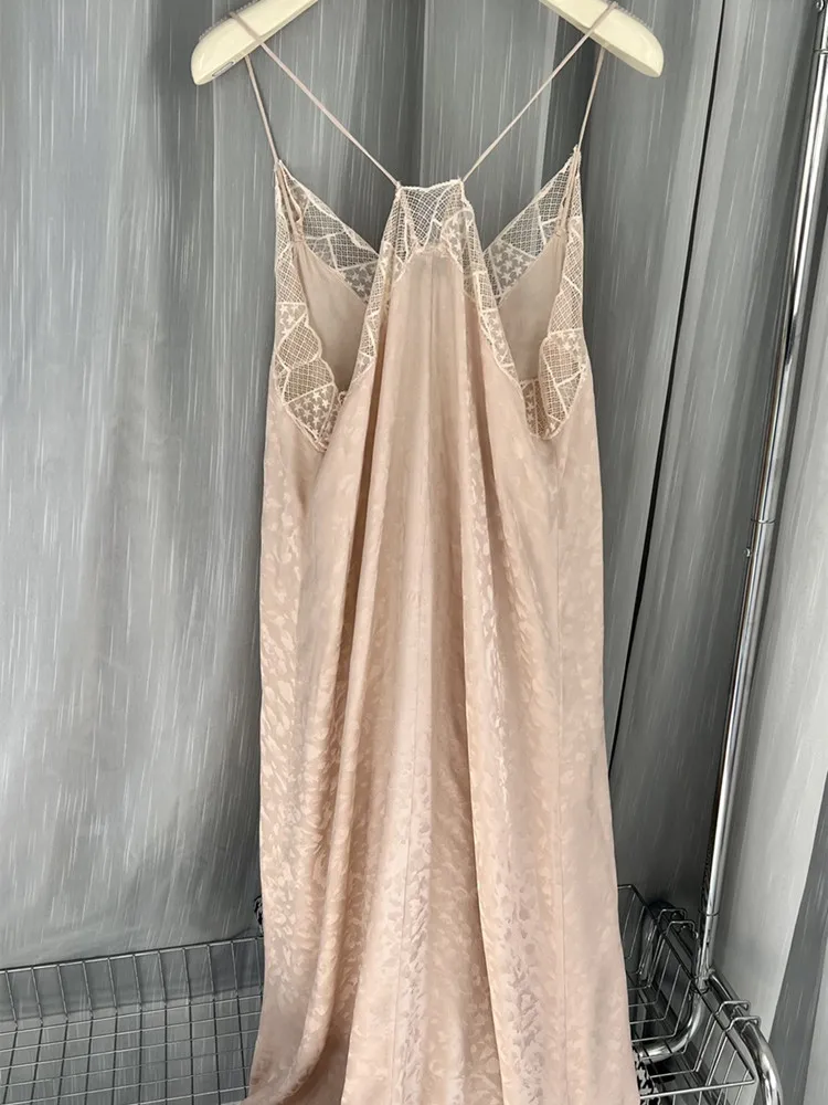 Women Mid Calf Dress Leopard Jacquard Irregular Lace Trim Sleeveless V-neck Sling Robe Silk Sexy 2023 New
Women Mid Calf Dress Leopard Jacquard Irregular Lace Trim Sleeveless V-neck Sling Robe Silk Sexy 2023 New